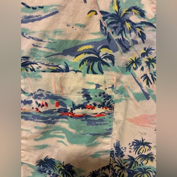 J. Crew Tropical Print Short Sleeve Button-Down Shirt in Light Blue, Navy, Coral - Picture 4 of 4